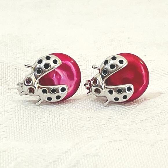 HONORA Sterling Silver Coin Pearl Ladybug EARRINGS BRACELET Stud Cultured Pearls - Picture 4 of 10